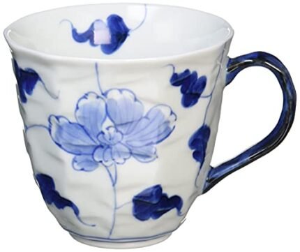 浜陶 有田燒 宋田窯 染牡丹斜角杯 藍色